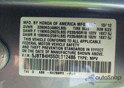 2013 Acura Rdx from USA, damaged, VIN 5J8TB4H55DL012486